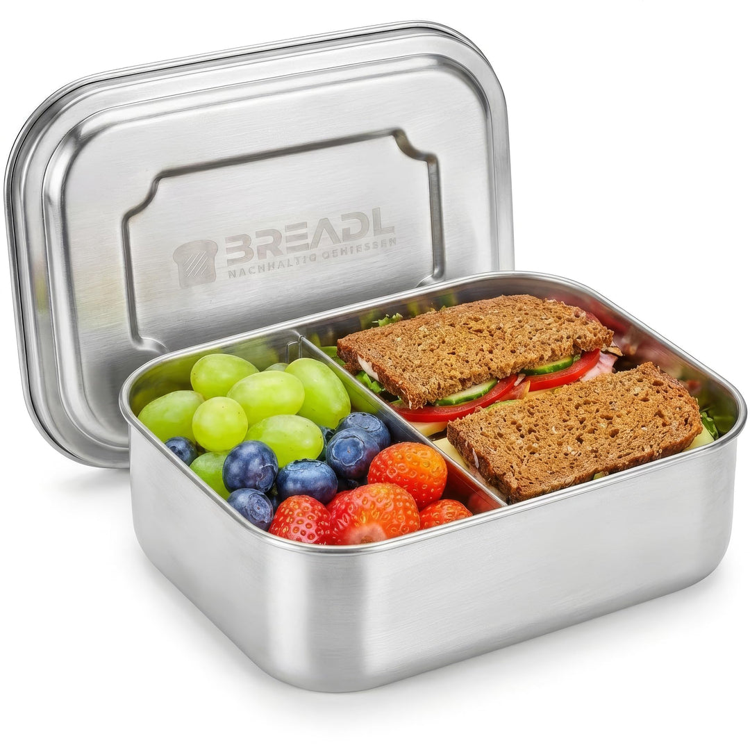 Edelstahl Brotdose, Feste Trennwand und 2 Fächer, Silikonfrei, Rostfrei, Spülmaschinenfest, Kleine 1