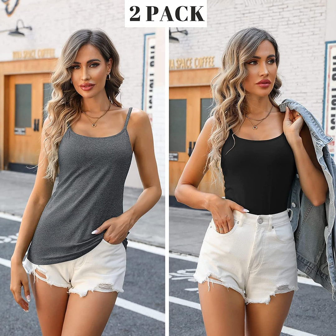 Attraco 2er Pack Damen Baumwolle Tank Top mit Regal BH Unterhemd Verstellbarer breiter Riemen Camiso