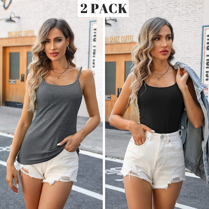 Attraco 2er Pack Damen Baumwolle Tank Top mit Regal BH Unterhemd Verstellbarer breiter Riemen Camiso