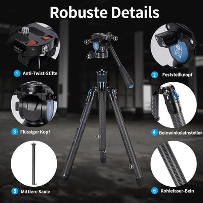 SIRUI Traveler X Carbon Video Kamera Stativ, Reisestativ Leichtes 0,95 kg mit Panorama Video Fluidko