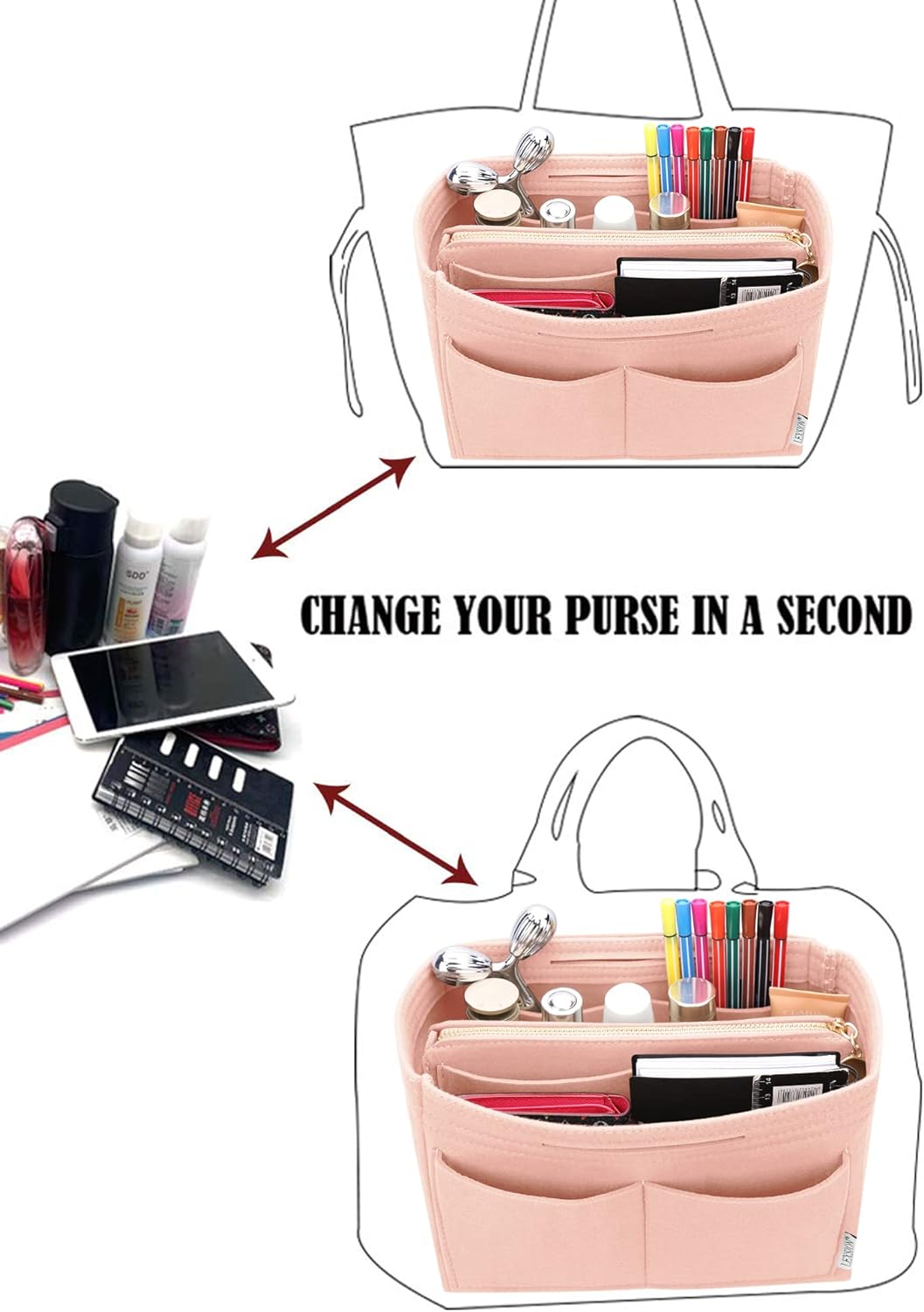 Organisatorischer Tascheineinsatz aus Filz mit Reissverschluss, passend für Speedy-Neverfull-Tasche,