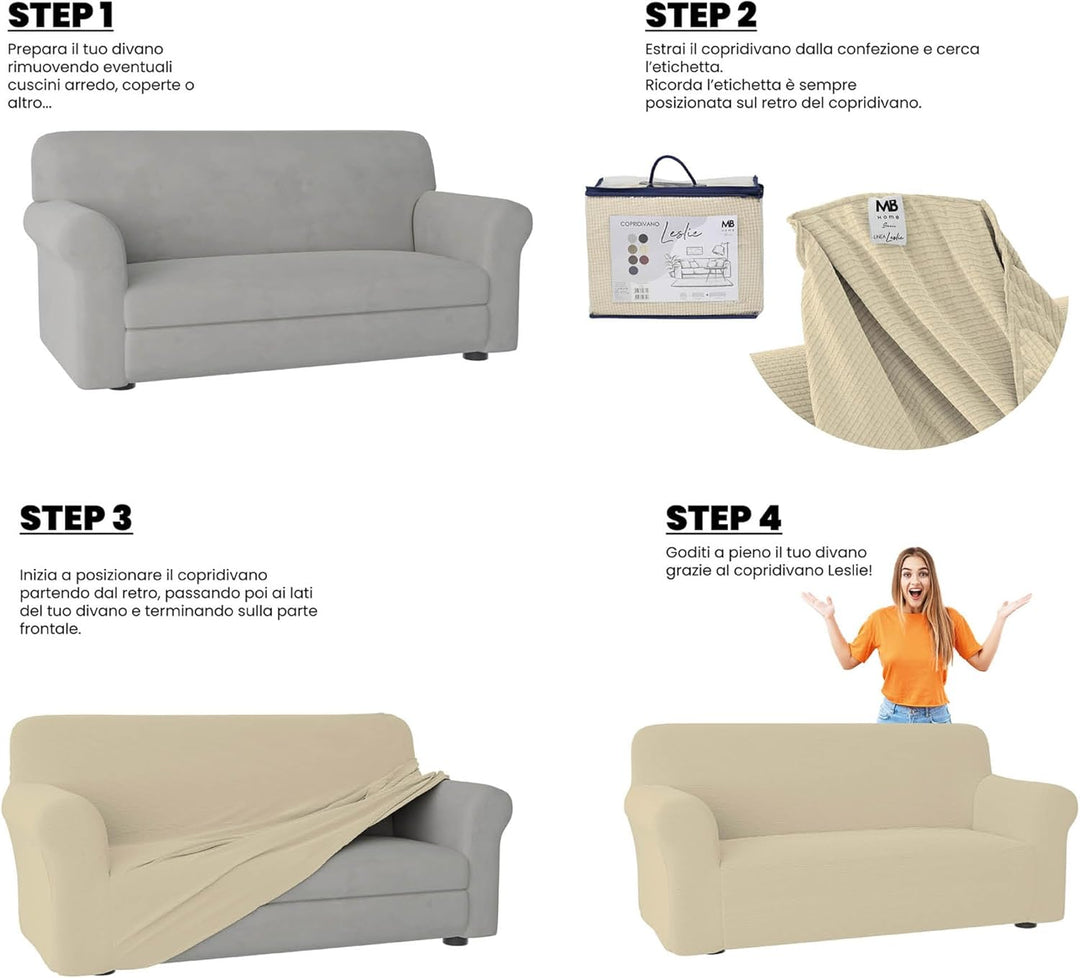 Sogni e capricci Leslie elastische Couchüberzüge, Creme, 3 Plätze 3 Plätze Creme, 3 Plätze Creme