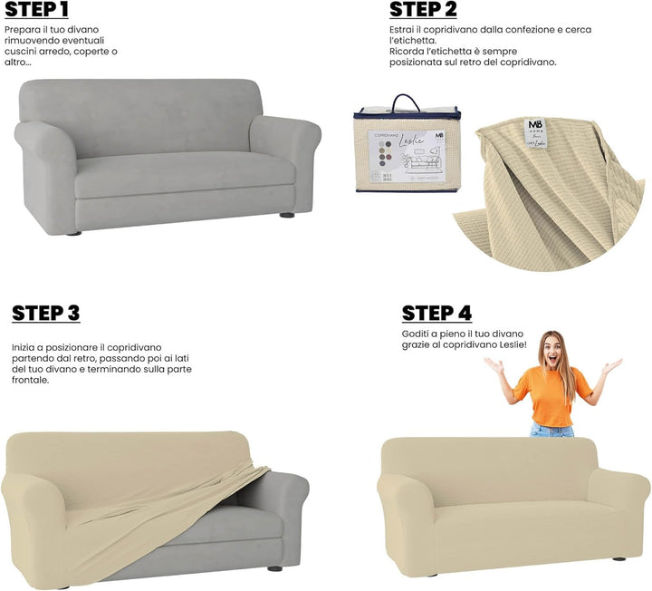 Sogni e capricci Leslie elastische Couchüberzüge, Creme, 3 Plätze 3 Plätze Creme, 3 Plätze Creme