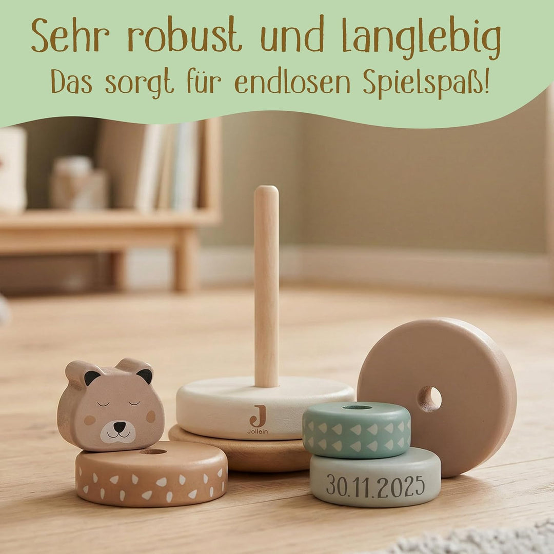 Stapelturm personalisiert mit Name & Datum – Jollein FSC Holz Baby Stapelspielzeug ab 12 Monate – Ge