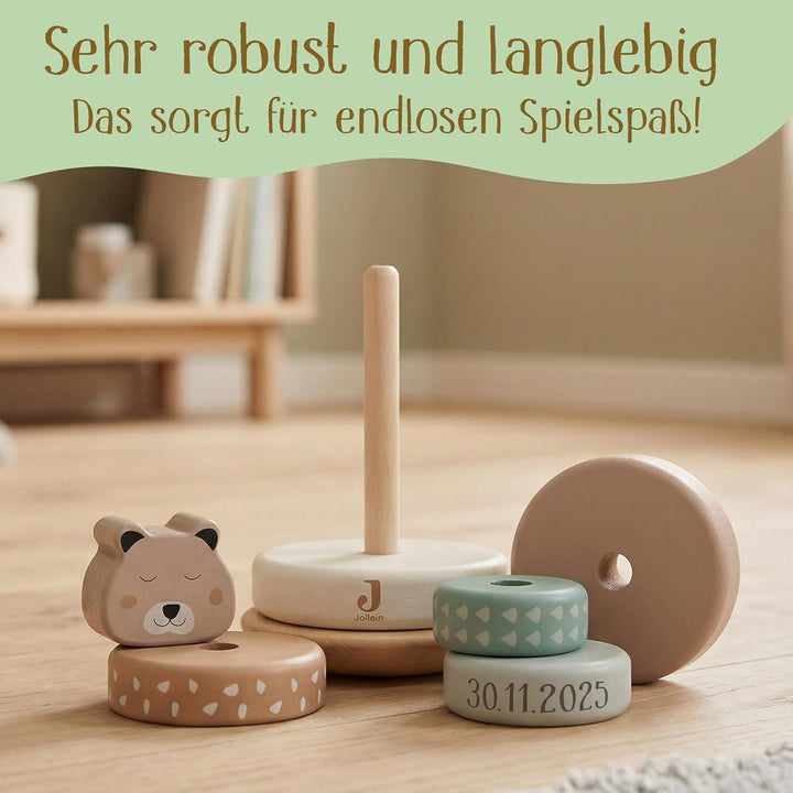 Stapelturm personalisiert mit Name & Datum – Jollein FSC Holz Baby Stapelspielzeug ab 12 Monate – Ge