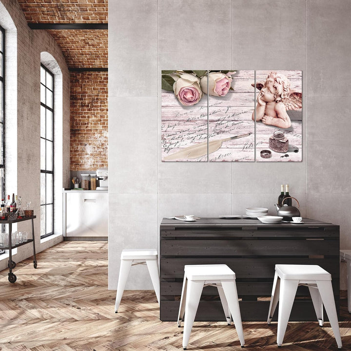 Runa Art Wandbilder Engel Blumen Bild XXL Wohnzimmer Schlafzimmer Rosa Grau Vintage 120 x 80 cm 3 Te