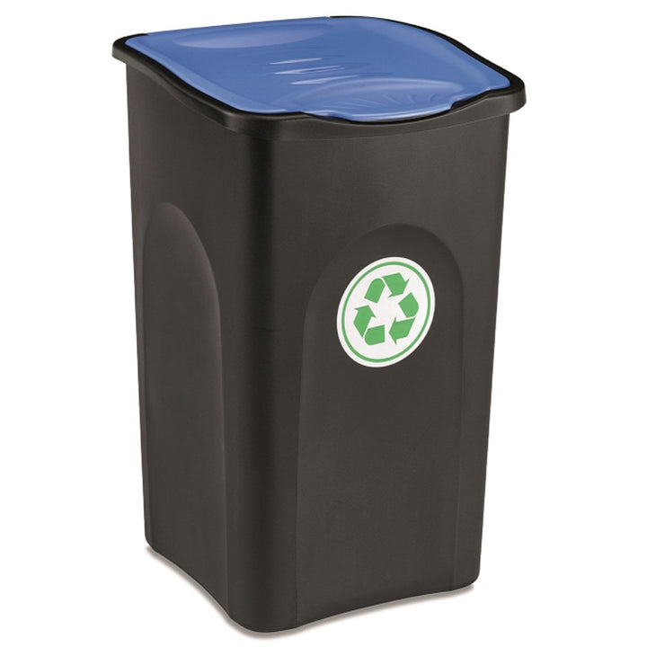Hummelladen 50 Liter Mülltonne Schwarz-Blau Recyclingtonne 39x37x56cm mit Klappdeckel - Küche Mistkü