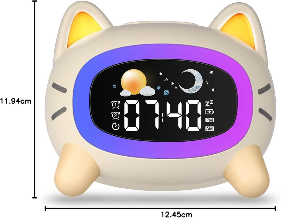 Uplayteck Wecker Kinder, Katze Schlaftrainer Kinderwecker Digital Mit Soundmaschine, Buntem Licht, S