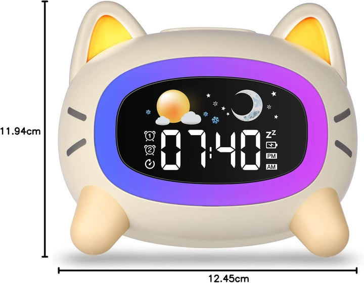 Uplayteck Wecker Kinder, Katze Schlaftrainer Kinderwecker Digital Mit Soundmaschine, Buntem Licht, S