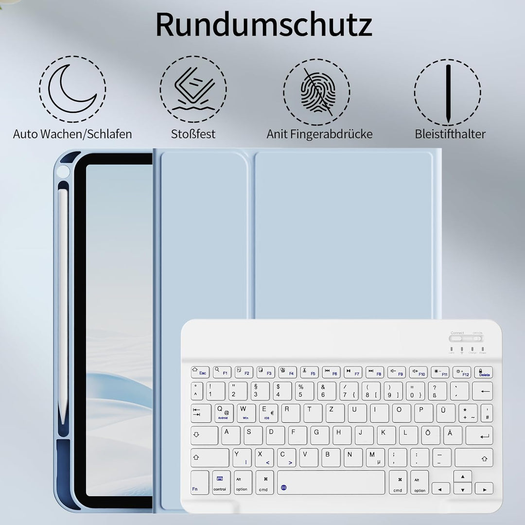 Hülle mit Tastatur für iPad A16 2025 / iPad 11./10. Generation 2022 10,9 Zoll, Magnetisch Bluetooth-