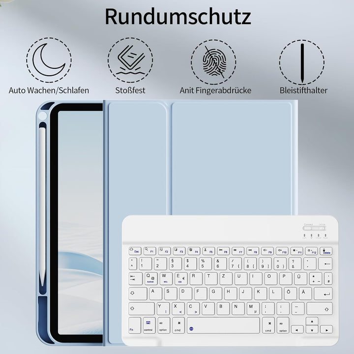 Hülle mit Tastatur für iPad A16 2025 / iPad 11./10. Generation 2022 10,9 Zoll, Magnetisch Bluetooth-