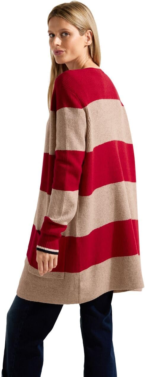 Cecil Damen TOS_Cosy Structured Block Stripe Strickjacke mit Blocksteifen XL Casual Red Melange, XL