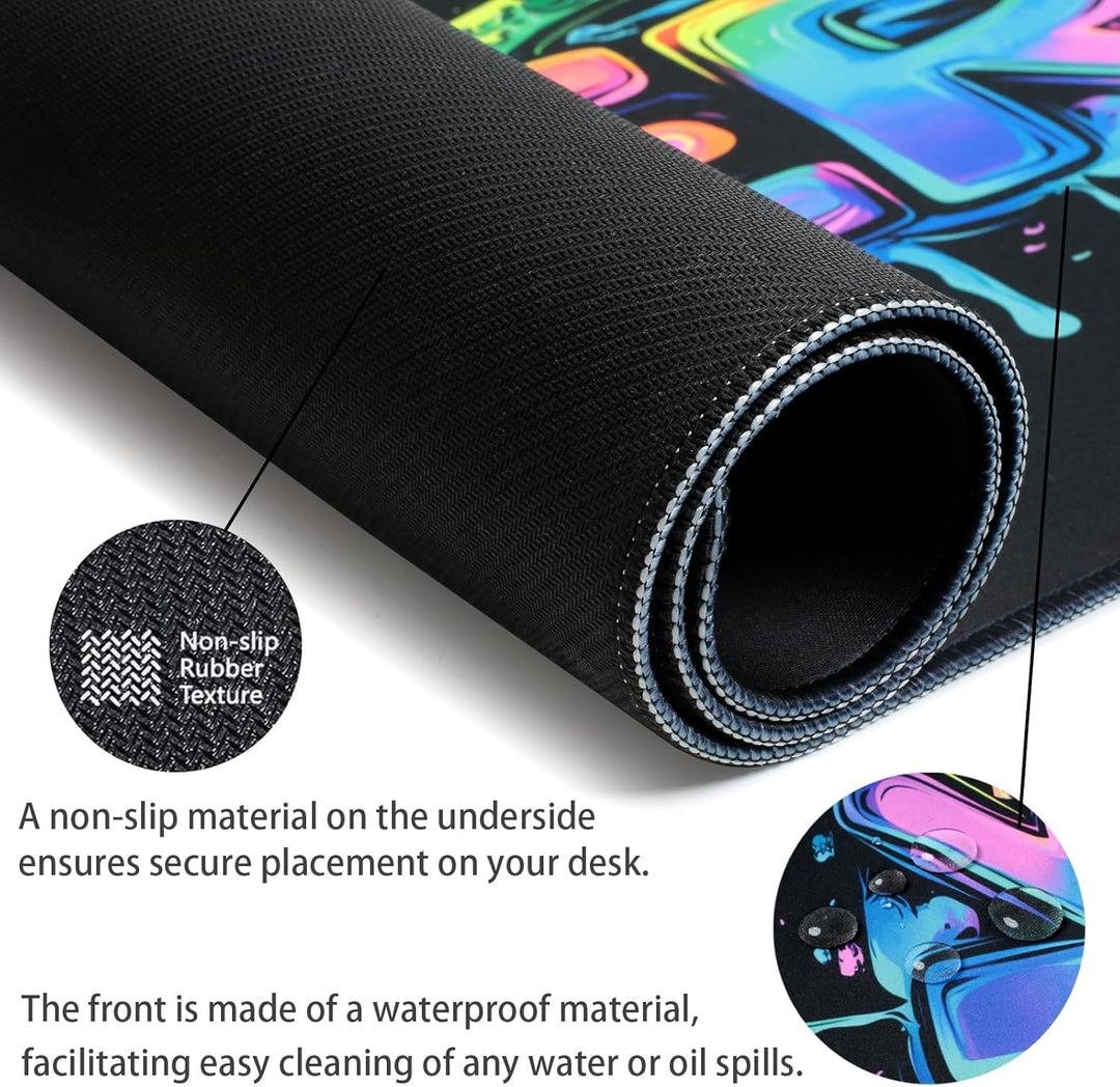 Simpkeely Gamer-Mauspad, Schwarzlicht, buntes Gaming-Skelett, wasserdicht, erweiterte grosse Schreib