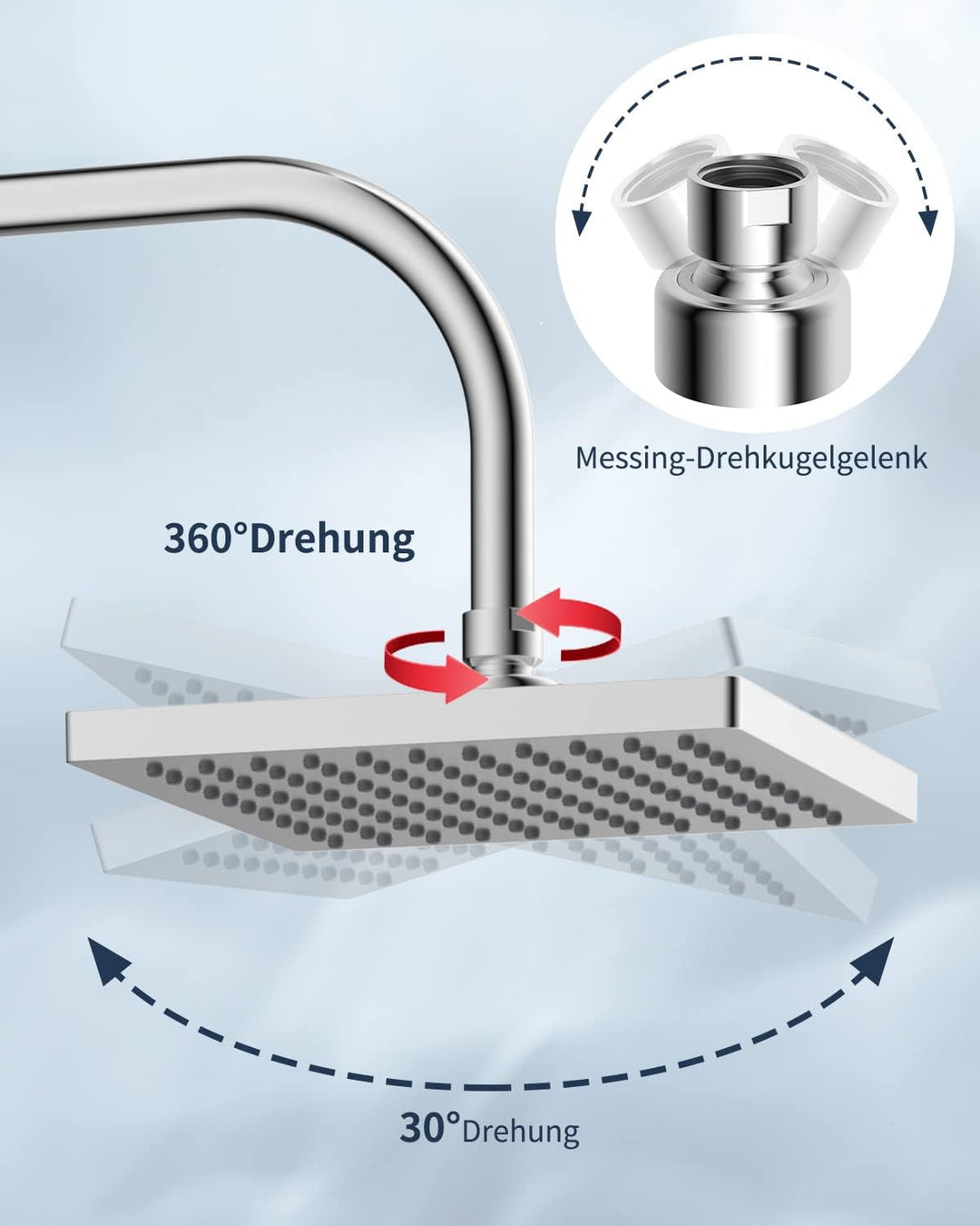 Hibbent Regenbrause Duschkopf(250 * 250MM),Edelstahl Regenduschkopf,Eckig Einbauduschköpfe,Spardusch
