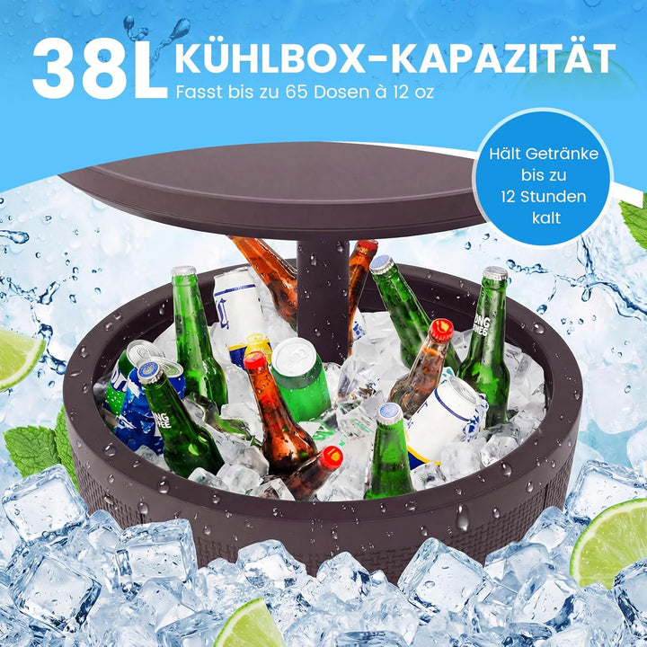 COSTWAY Cool Bar, Kühltisch Outdoor Wetterfest, 38L Beistelltisch mit Hebedeckel, Getränkekühler für