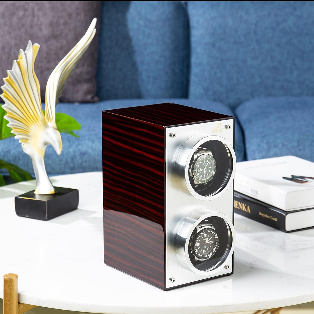 MOZSLY Doppel-Uhrenbeweger für Automatik-Uhren mit leisem Motor 12 Rotationsmodi Einstellung Klavier