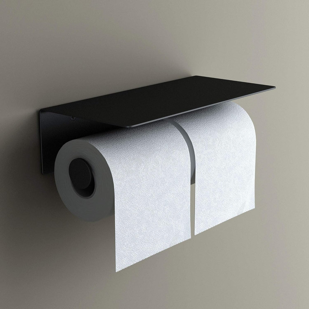 doporro WC-Papierhalter doppelt Schwarz matt aus Edelstahl Papierrollenhalter mit Ablage Wandmontage