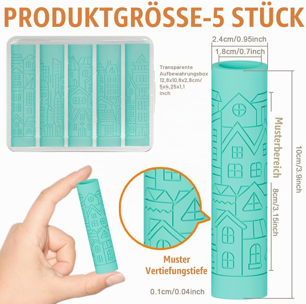 ORIGACH 5 Stück Polymer Ton-Texturroller, Architekturmuster Prägung Texturen Roller Zur Herstellung