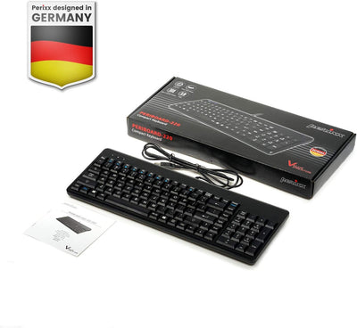 Perixx PERIBOARD-220H US-Tastatur, kabelgebunden, kompakte USB-Tastatur mit 2 Hubs, integriertes Zif