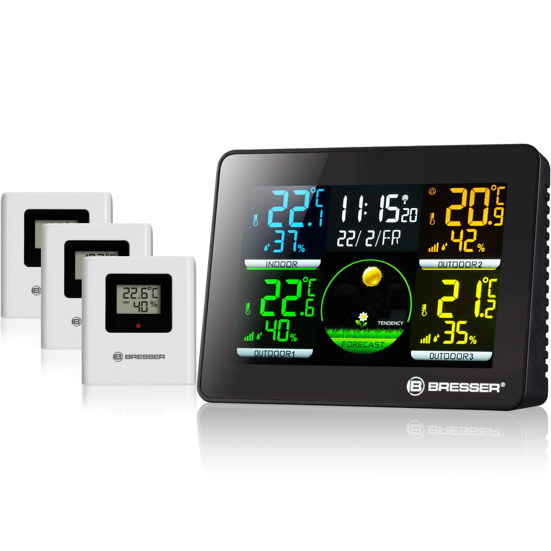 Bresser 7000023 Wetterstation Funk mit Aussensensor Thermo Hygro Quadro NLX mit 4 unterschiedlichen