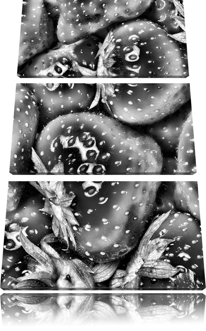 Pixxprint Monocrome, Strawberry Erdbeere Fruits Obst Früchte 3-Teiler Leinwandbild 120x80 Bild auf L