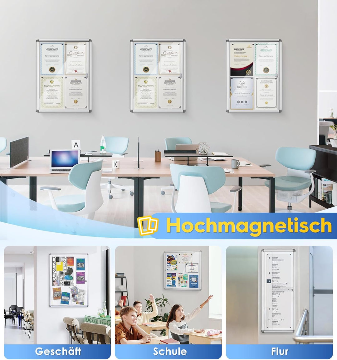 Swansea 4XA4 Schaukasten Abschliessbar Innen Magnetisch Infokasten Plakatschaukasten mit Alu Rahmen