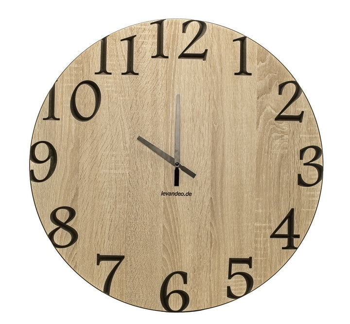 levandeo Wanduhr 60cm rund Holz Markenuhr Klassische Ziffern Sonoma Eiche Made in Germany 60cm Eiche