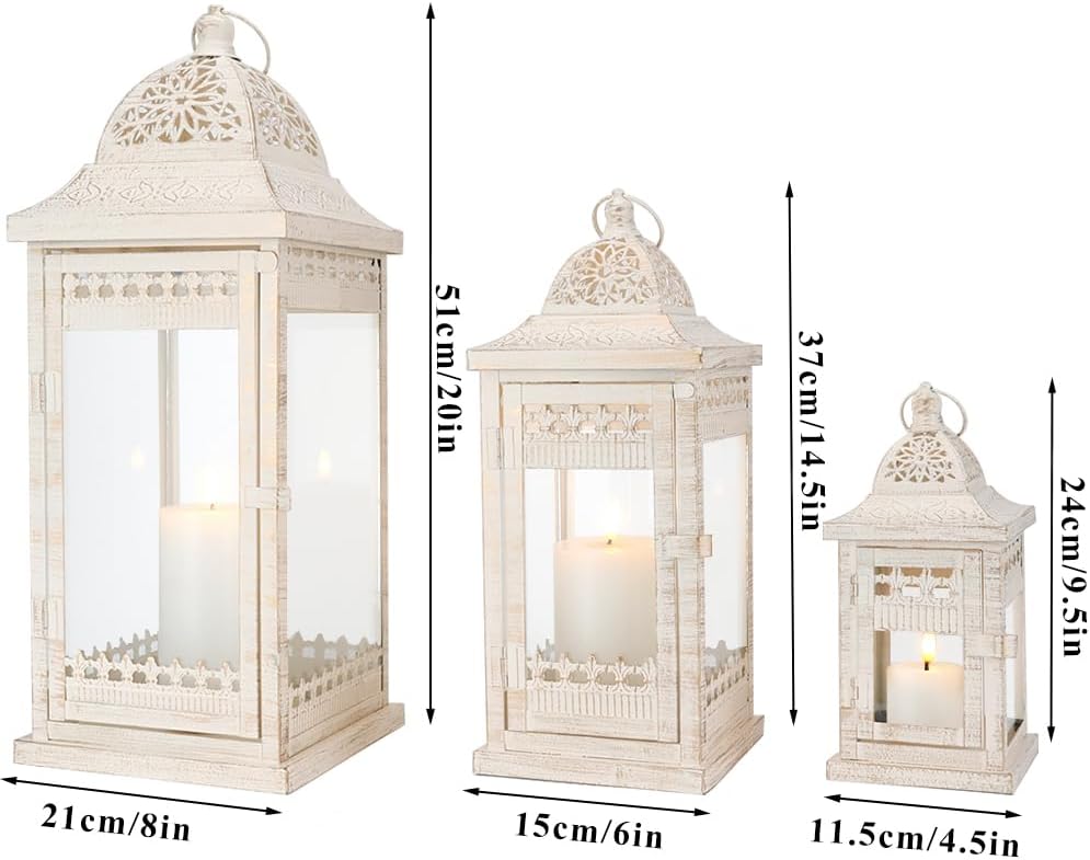 JHY DESIGN 3er-Set Kerzen Laternen 51&37&24cm Hohe Metall Hängen Laterne Dekorative Kerzenhalter Gla