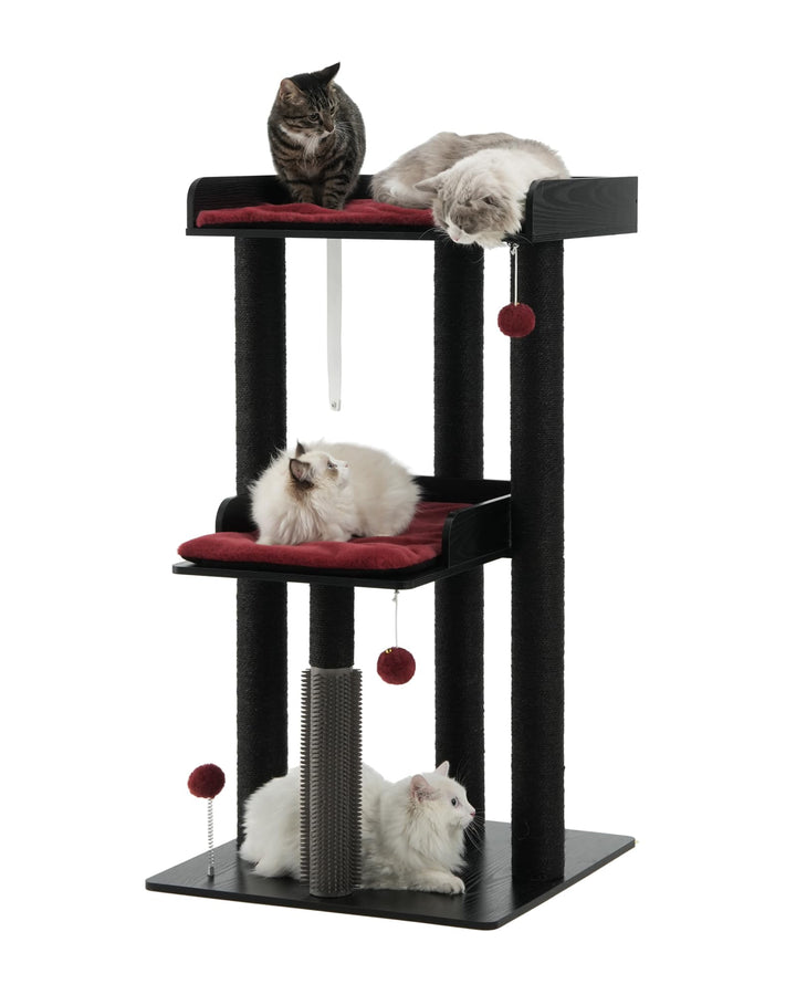 FourFurPets 111cm Katzenbaum, moderner Katzenbaumturm, Katzenturm für grosse Erwachsene Hauskatzen,