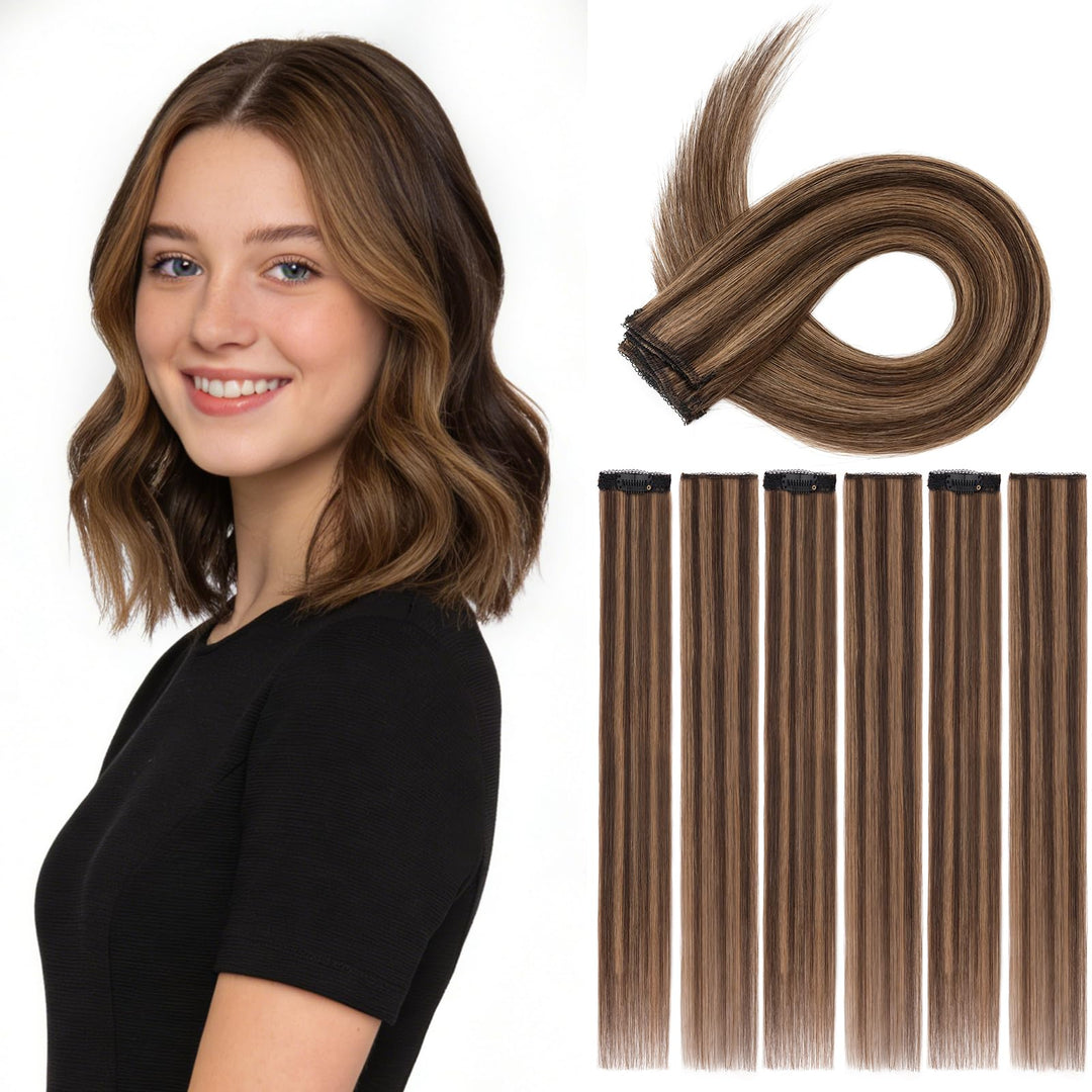 S-noilite Clip in Extensions Echthaar 6 Stück Balayage Haarverlängerung Echthaar Highlights für Frau