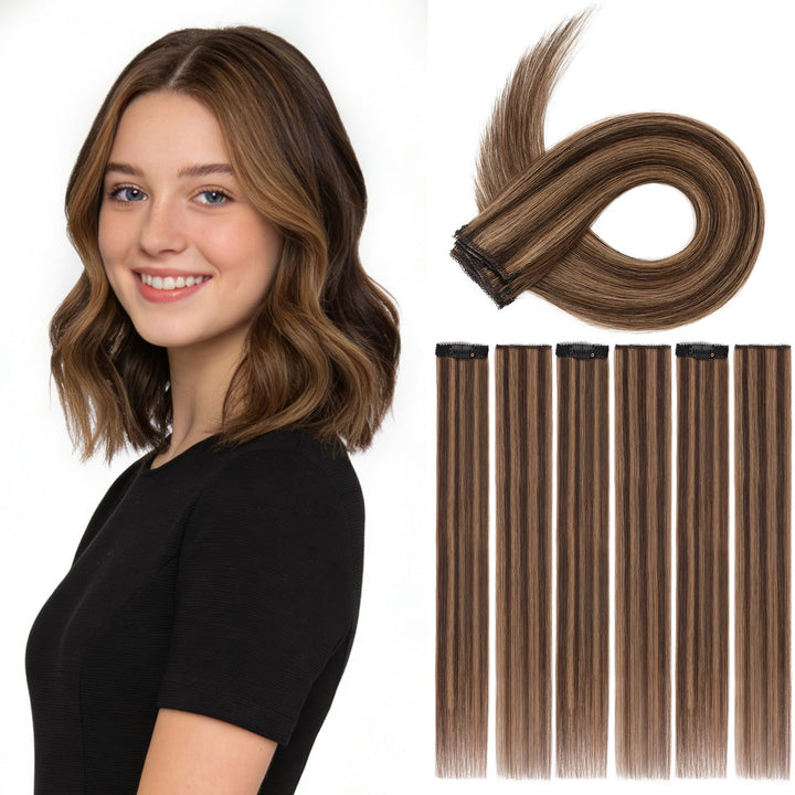 S-noilite Clip in Extensions Echthaar 6 Stück Balayage Haarverlängerung Echthaar Highlights für Frau