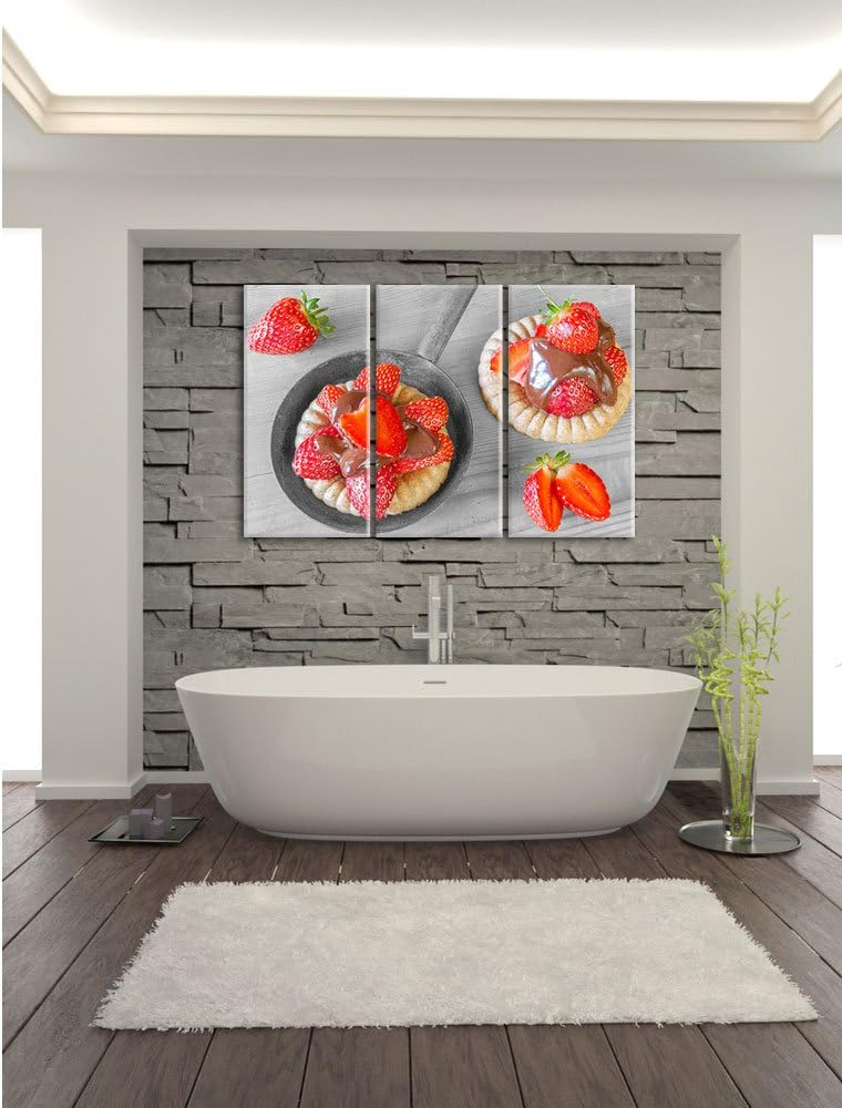 Pixxprint Süsse Erdbeertörtchen / 3-Teilig/Gesamtmass 120cm Leinwandbild bespannt auf Holzrahmen/Wan