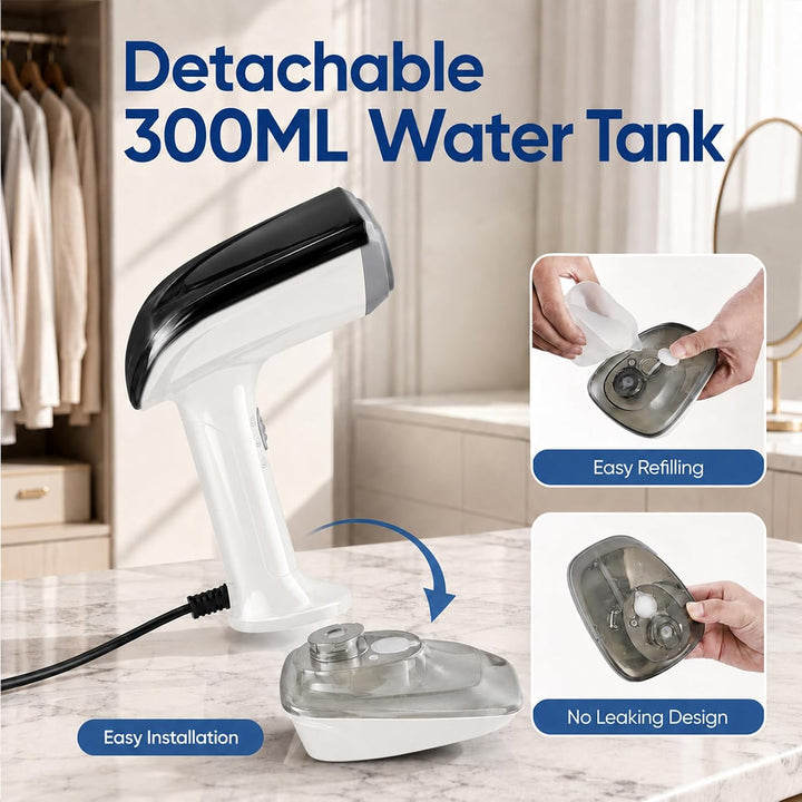 Handheld Dampfbügler 1200W, 30s Schnelle Aufheizung, 23g/min Kontinuierlicher Dampf, 300ml Abnehmbar