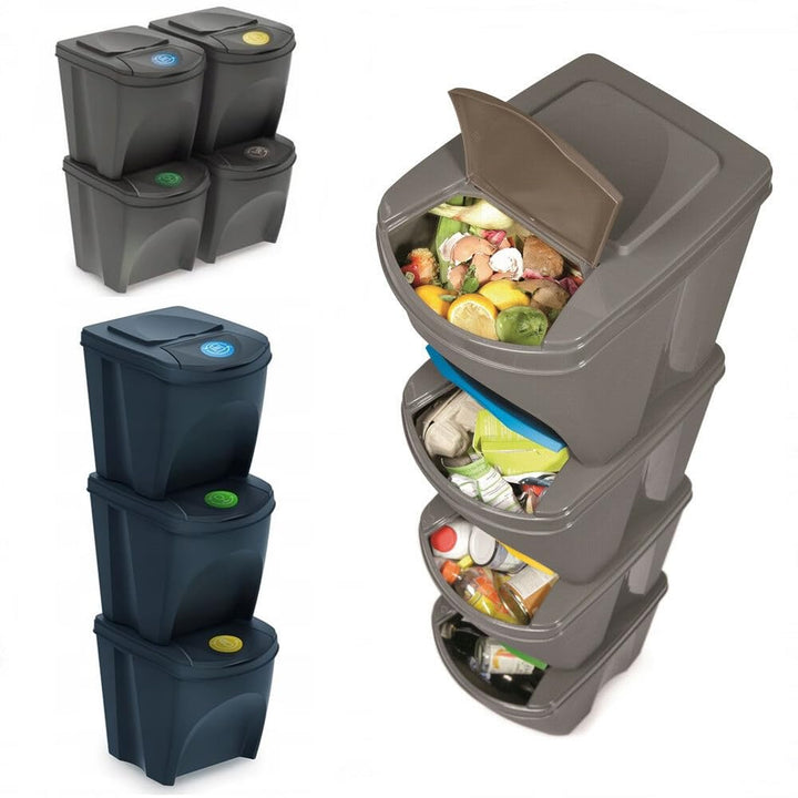 BirnePower Mülleimer Müllbehälter Abfalleimer 75L Set 3 x 25L Mülltrennsystem Behälter Sorti Box mit
