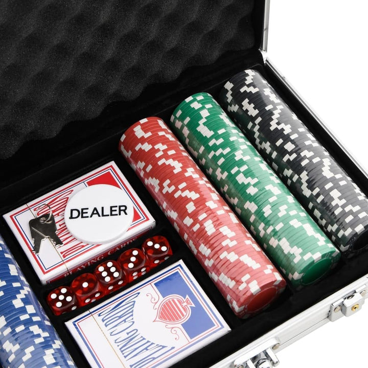 vidaXL Pokerchips Set 300 STK., Pokerkoffer mit Buttons Chips Würfeln, Pokerset Spielkarten Set mit