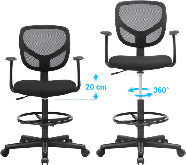 SONGMICS Arbeitsstuhl, Ergonomischer Bürostuhl mit Armlehnen, Sitzhöhe 55-75 cm, Hoher Drehstuhl mit