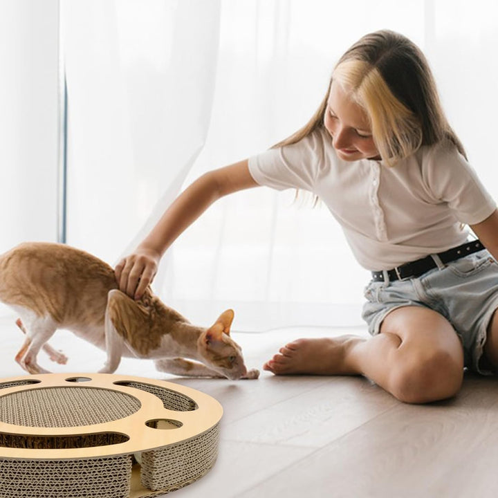 Kratzpappe für Katzen, 2-in-1 Kratzbrett mit Klingelballs, interaktives Katzenspielzeug, stabiles Kr