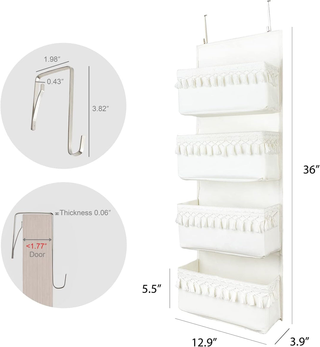 Dahey Tür-Organizer mit 4 Taschen, Boho-Türschrank, hängende Organizer und Aufbewahrung mit Quasten,