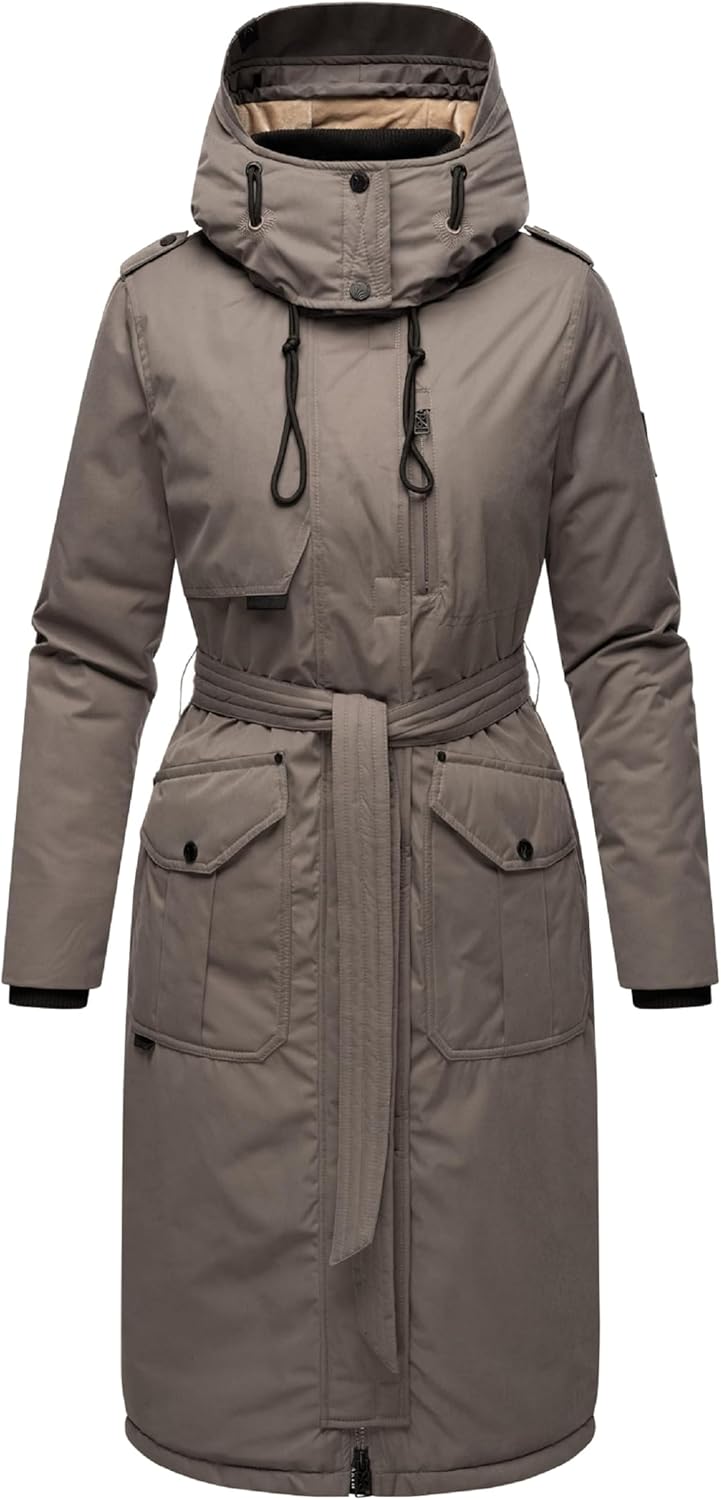 Navahoo Damen Wintermantel Warmer Parka lang mit hohem Kragen und weicher Kapuze Hokulanii XS-XXL S