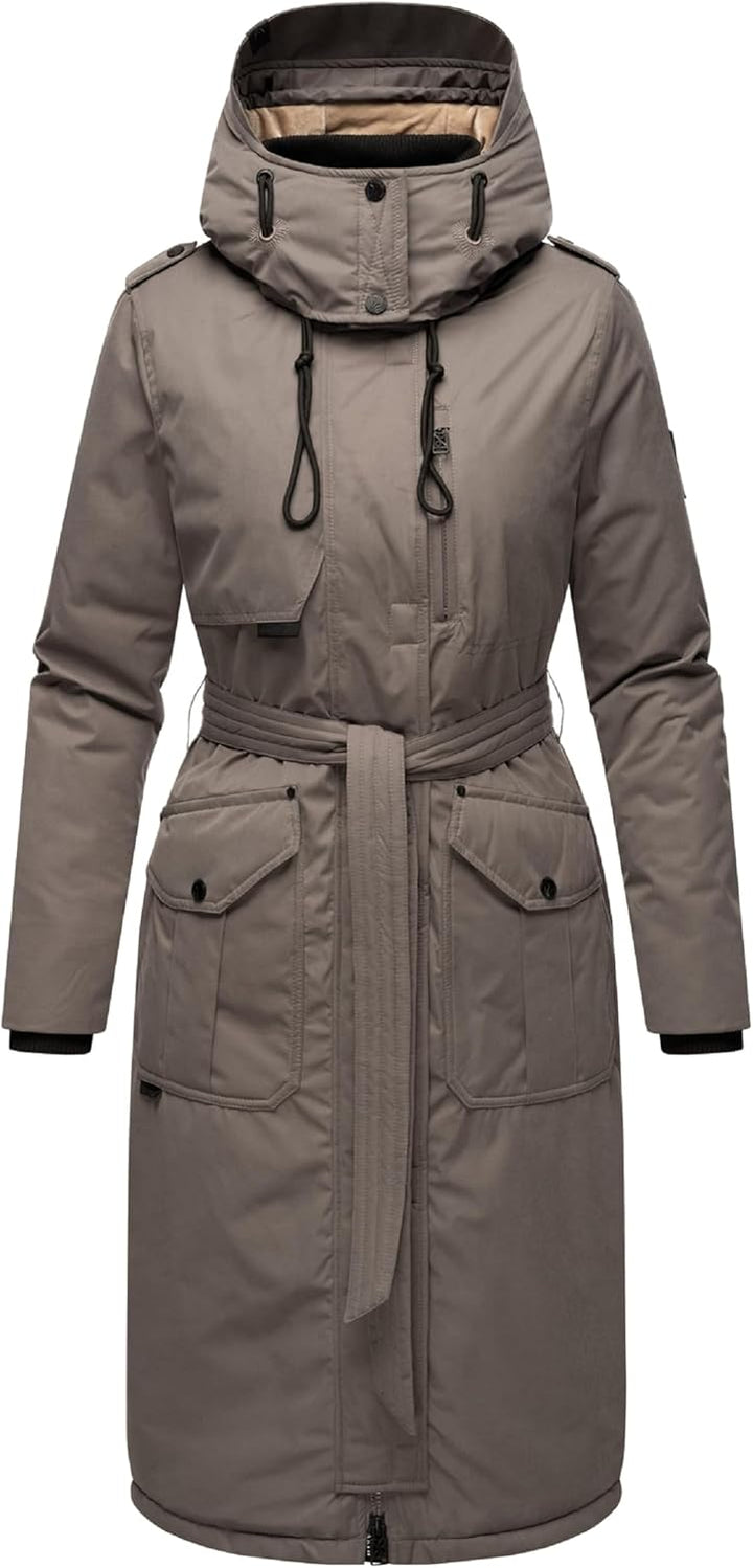 Navahoo Damen Wintermantel Warmer Parka lang mit hohem Kragen und weicher Kapuze Hokulanii XS-XXL S