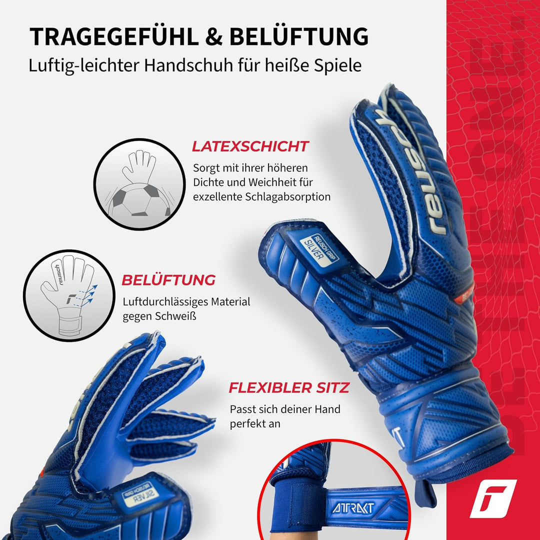 Reusch Unisex Jugend Attrakt Silver Junior Torwarthandschuh 4 Deep Blue / Deep Blue, 4 Deep Blue / D