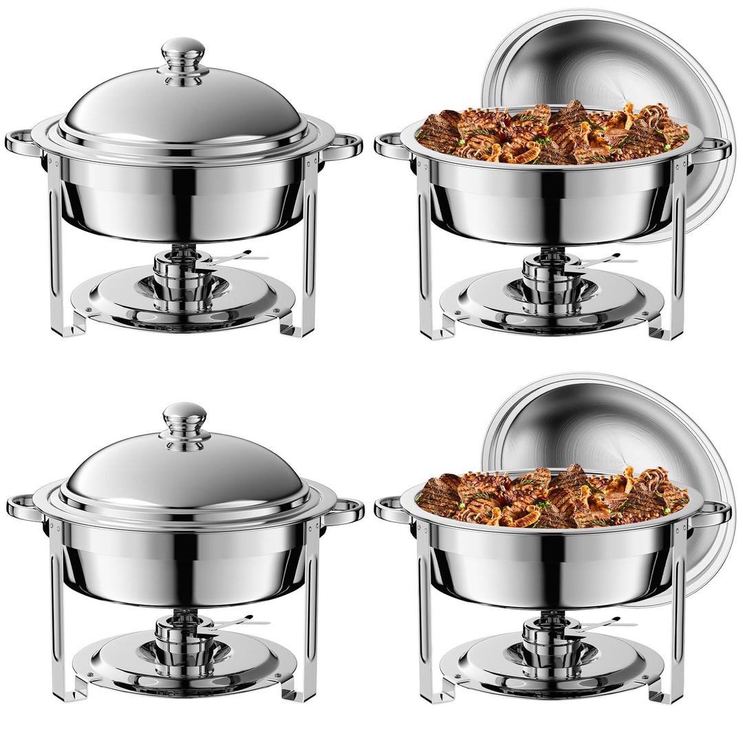 4PC Kochfeld Runde Chafing Geschirr Buffet Set,Edelstahl 6L Runde Buffet Server und Wärmer, Dicke St