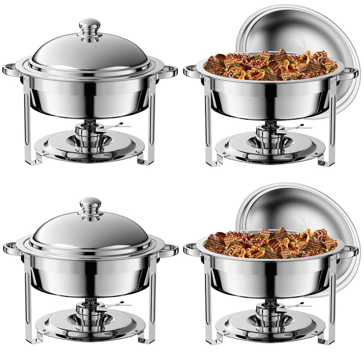 4PC Kochfeld Runde Chafing Geschirr Buffet Set,Edelstahl 6L Runde Buffet Server und Wärmer, Dicke St
