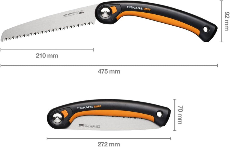 Fiskars Plus Klappsäge, Für dicke Stämme und Äste, 3 Schneidpositionen, Scharfes Power Tooth-Blatt,