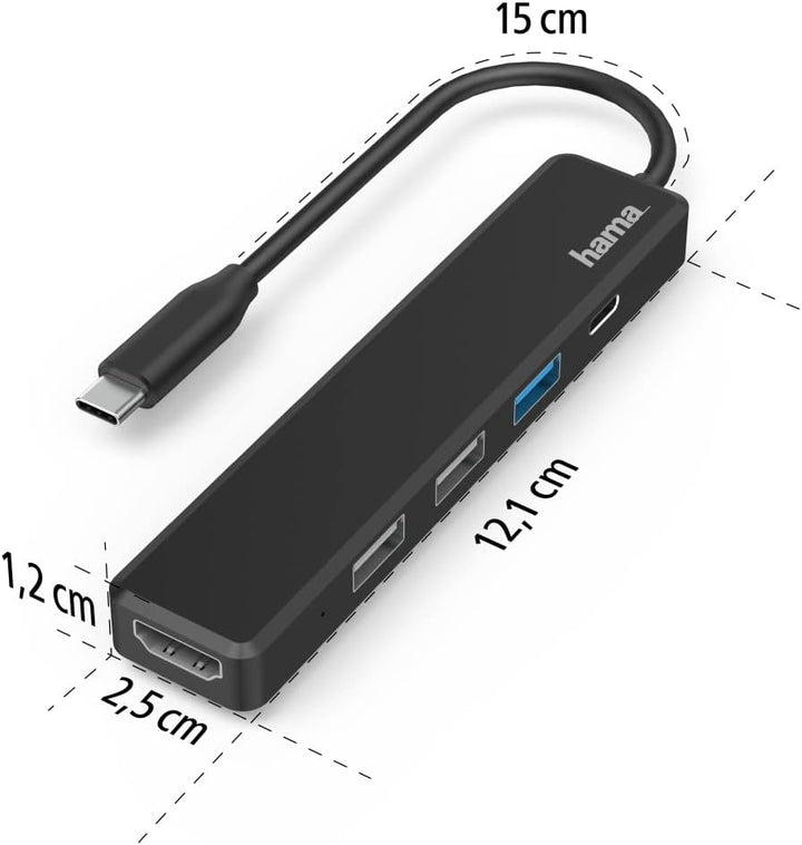 Hama USB C Hub, 5 Anschlüsse (USB C Adapter mit 480 Mbit/s High Speed, HDMI Splitter für 4K Qualität