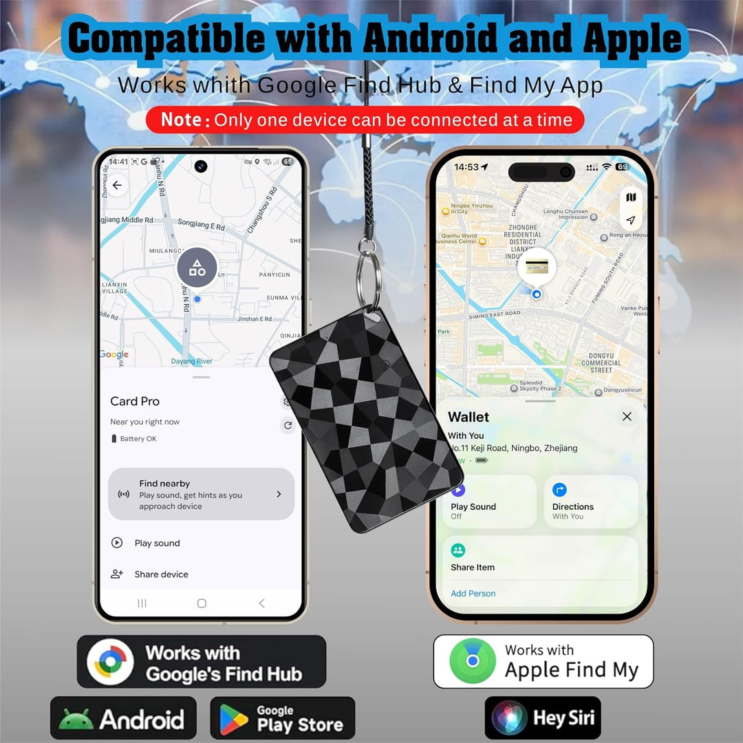 Reyke Wallet Tracker Card – Slim Bluetooth Tracker Karte für Android & iOS, kompatibel mit Apple Fin