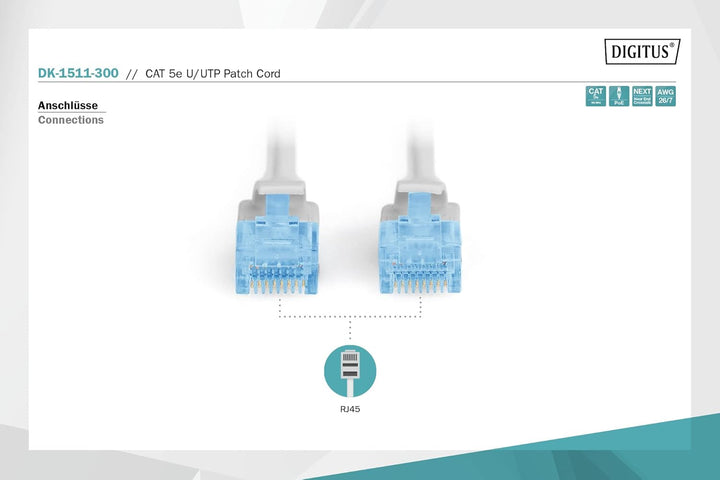 DIGITUS LAN Kabel Cat 5e - 30m - RJ45 Netzwerkkabel - U/UTP Ungeschirmt - Kompatibel zu Cat6 und Cat