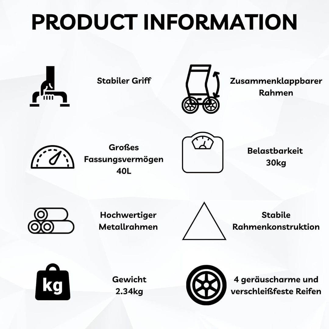 40Liter Wasserabweisender Trolley Einkaufstrolley Klappbar, Shopping Trolley, Einkaufswagen Faltbar,