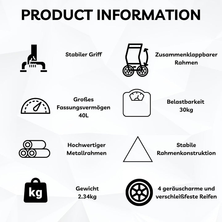 40Liter Wasserabweisender Trolley Einkaufstrolley Klappbar, Shopping Trolley, Einkaufswagen Faltbar,