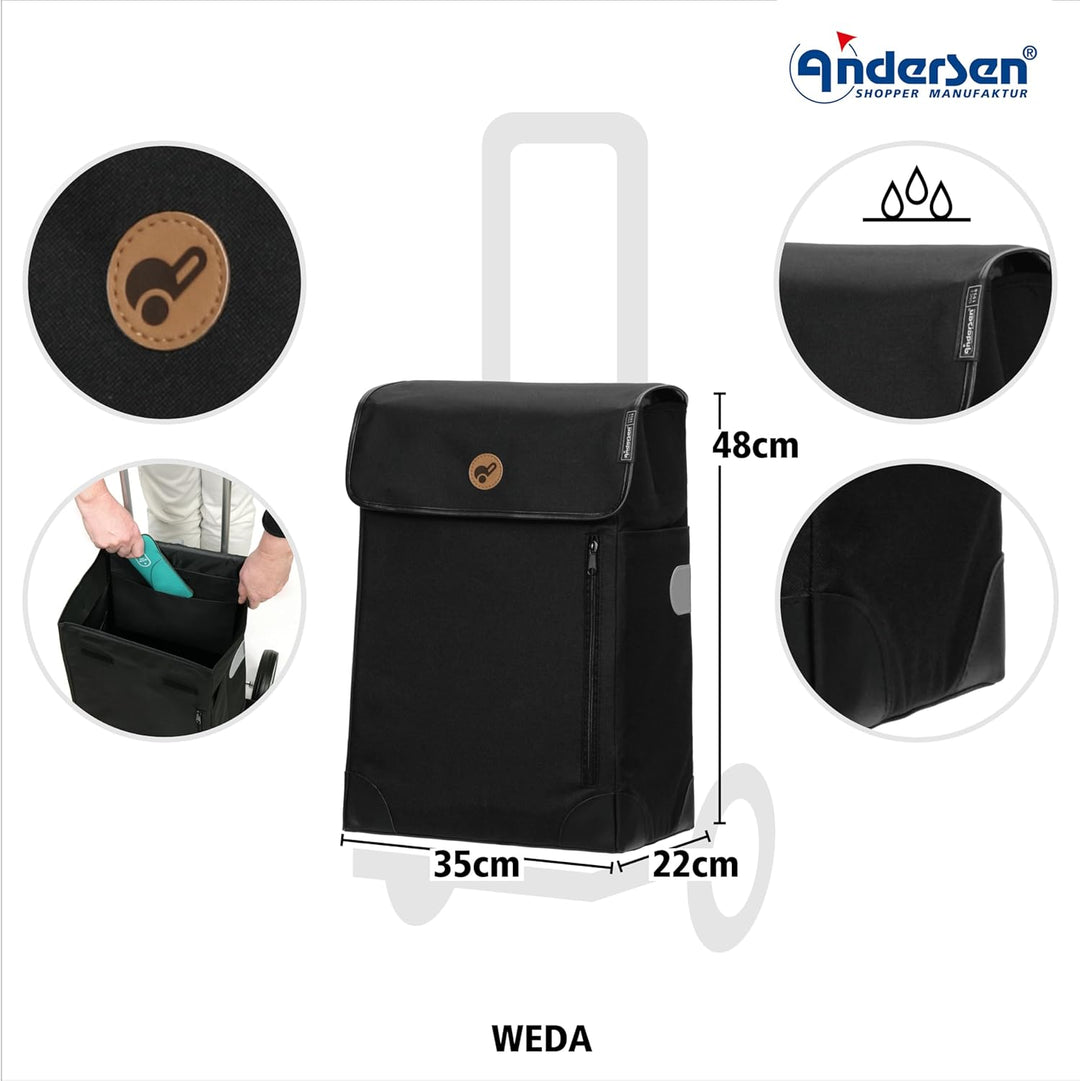 ANDERSEN Einkaufstrolley - Scala Shopper Plus Weda schwarz 36 L Handwagen, langlebig, Tasche abnehmb